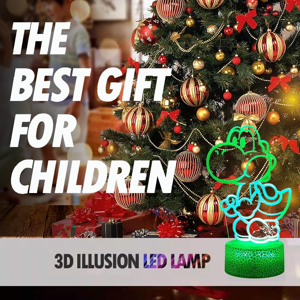 LEDERGO Yoshi Night Light – 16 Colors RGB 3D Illusion, Touch & Remote, Kids Room Decor