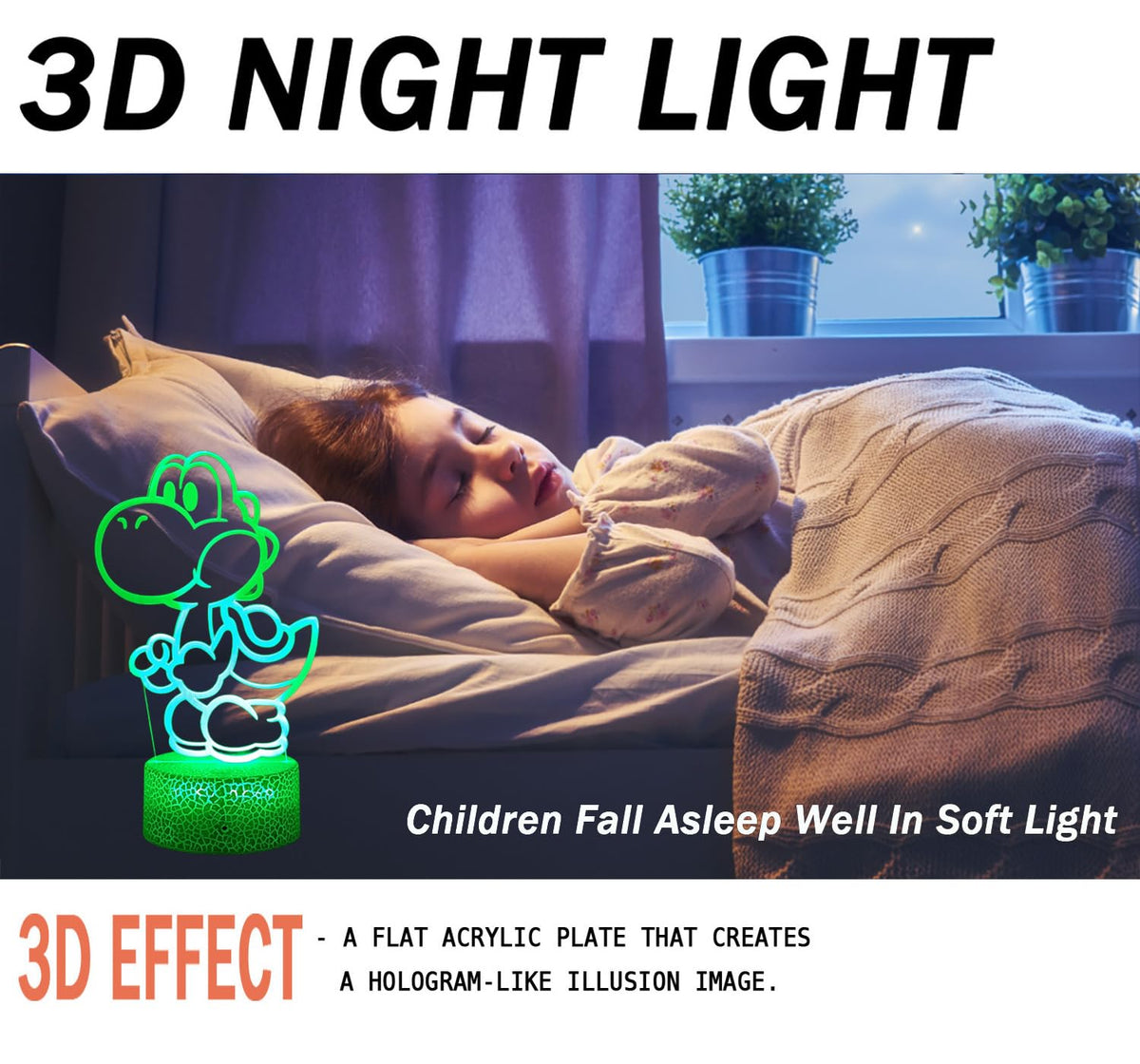 LEDERGO Yoshi Night Light – 16 Colors RGB 3D Illusion, Touch & Remote, Kids Room Decor