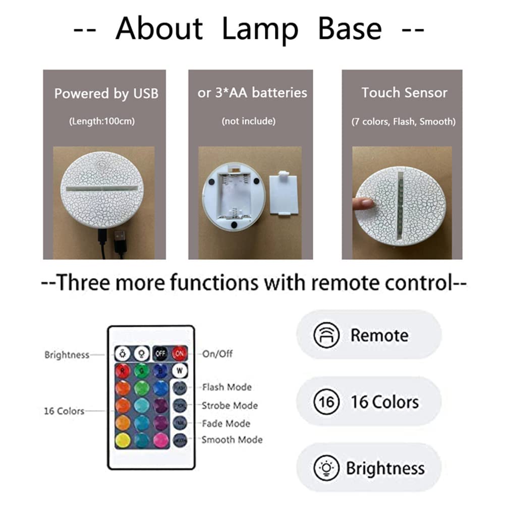 LEDERGO Yoshi Night Light – 16 Colors RGB 3D Illusion, Touch & Remote, Kids Room Decor
