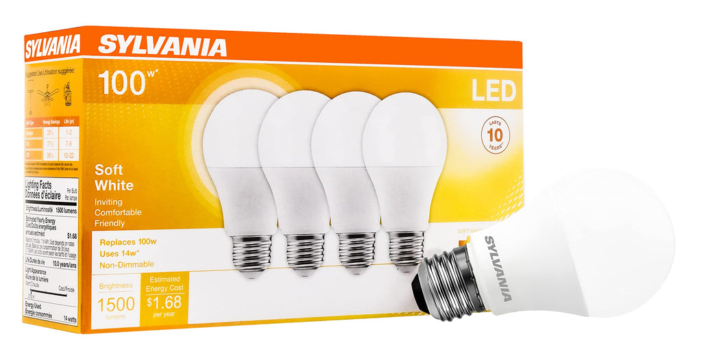 LEDVANCE Sylvania A19 LED Bulbs 14W (100W Equivalent) 1500 Lumens Frosted 2700K Soft White - 4 Pack