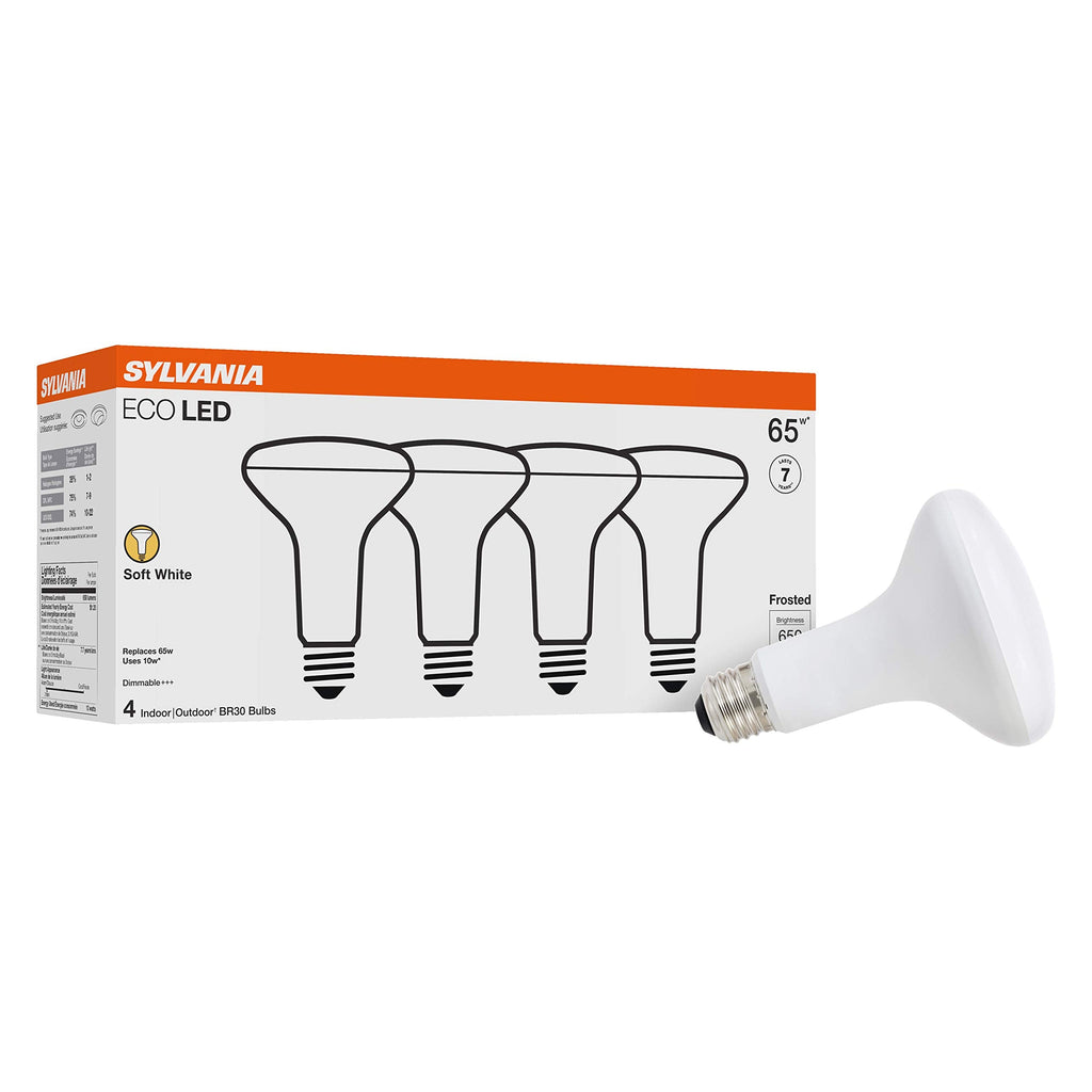 Sylvania ECO BR30 LED Bulb 65W Equivalent, 10W, Dimmable, Frosted 2700K Soft White – 4 Pack | LEDVANCE