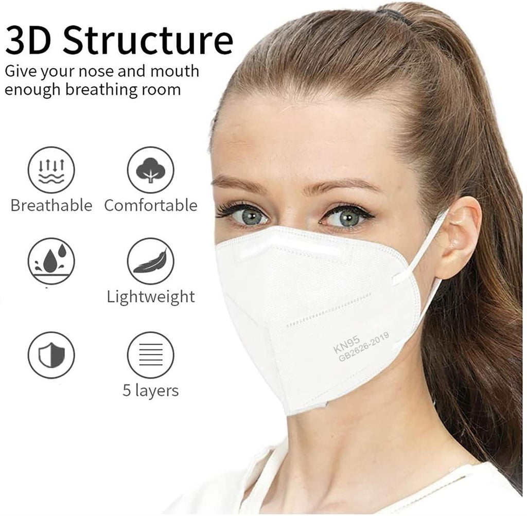 LEMENT KN95 Face Masks 50-Pack | 5-Layer Breathable Cup Design, White