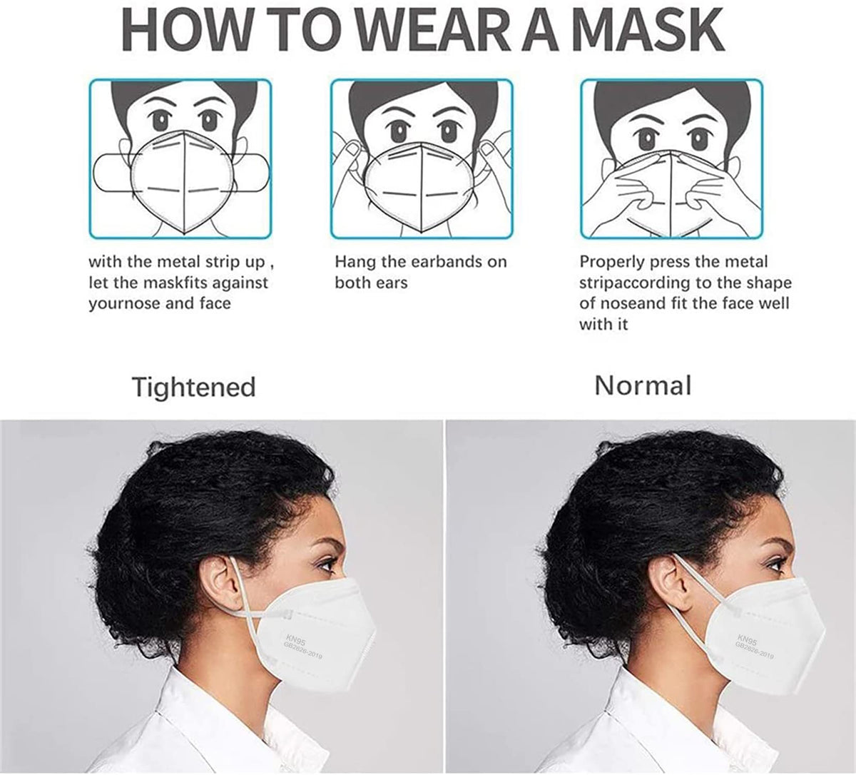 LEMENT KN95 Face Masks 50-Pack | 5-Layer Breathable Cup Design, White