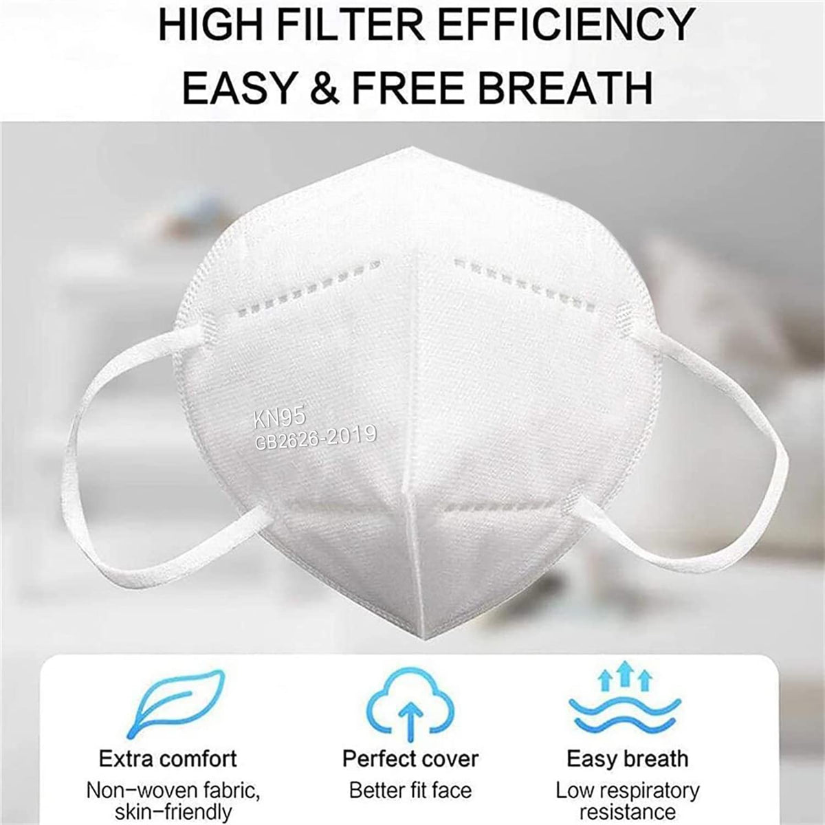 LEMENT KN95 Face Masks 50-Pack | 5-Layer Breathable Cup Design, White