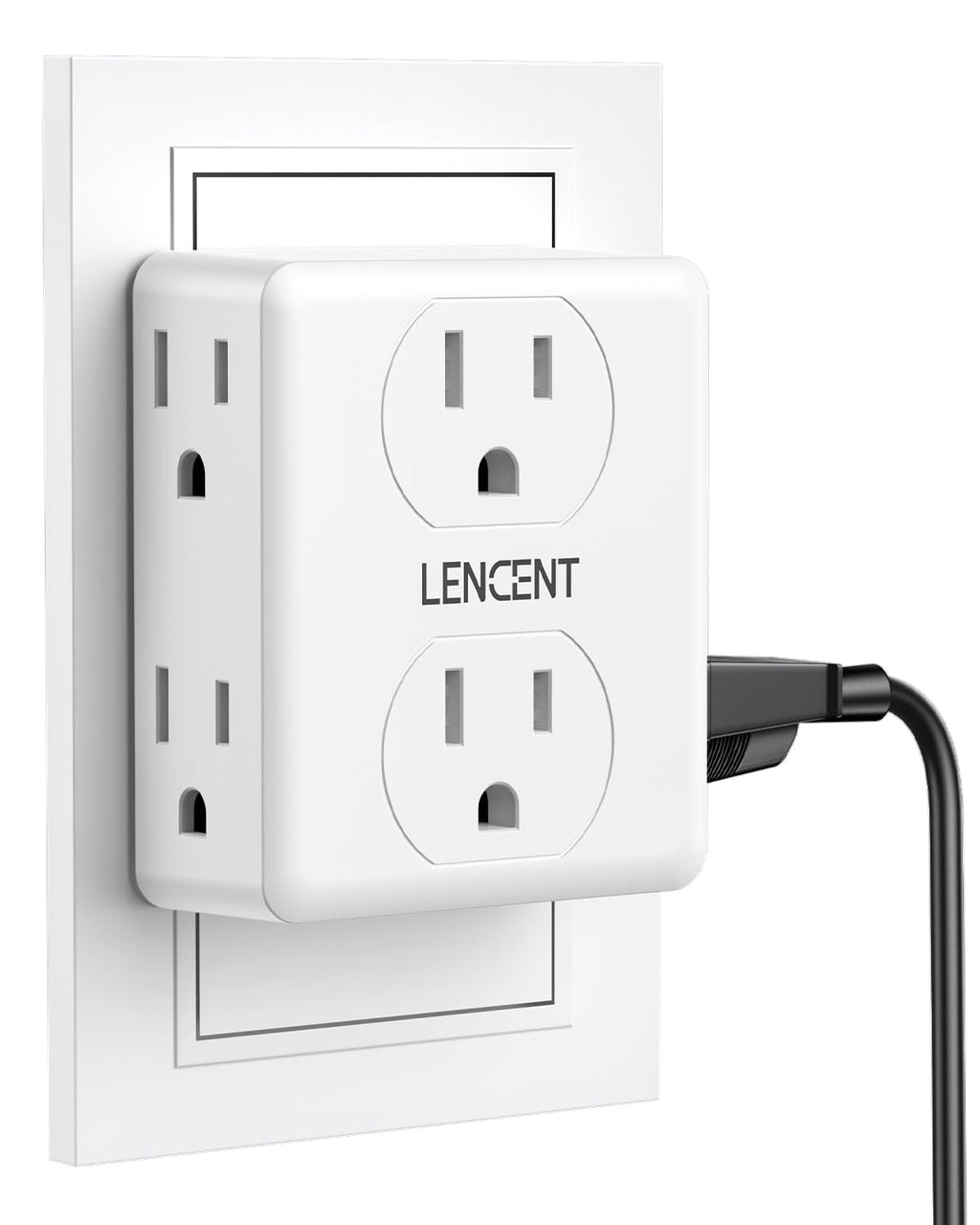 LENCENT 2-to-3 Prong Outlet Adapter – 6-Outlet Wall Tap (1875W Max) for Non-Grounded Outlets