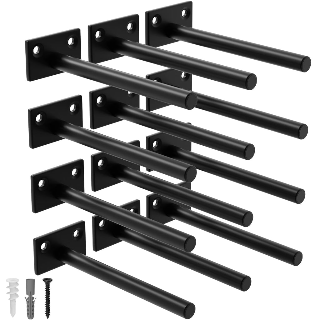 LEOPO 12-Pack 6-Inch Floating Shelf Brackets – Hidden Black-Coated, 110 lbs Capacity