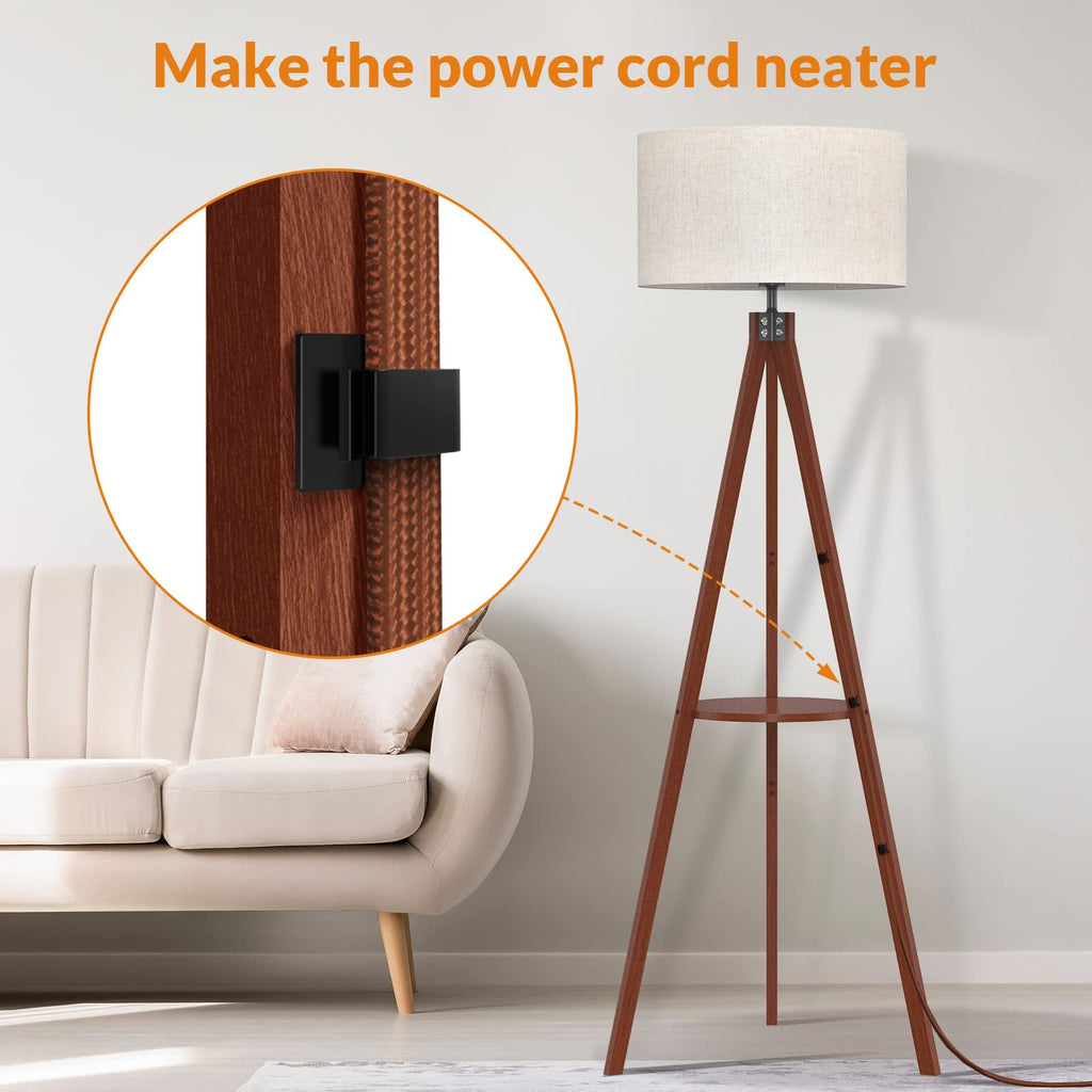LEPOWER Tripod Floor Lamp with Wood Shelf – Mid-Century Linen Shade, E26 Base