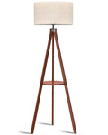 LEPOWER Tripod Floor Lamp with Wood Shelf – Mid-Century Linen Shade, E26 Base