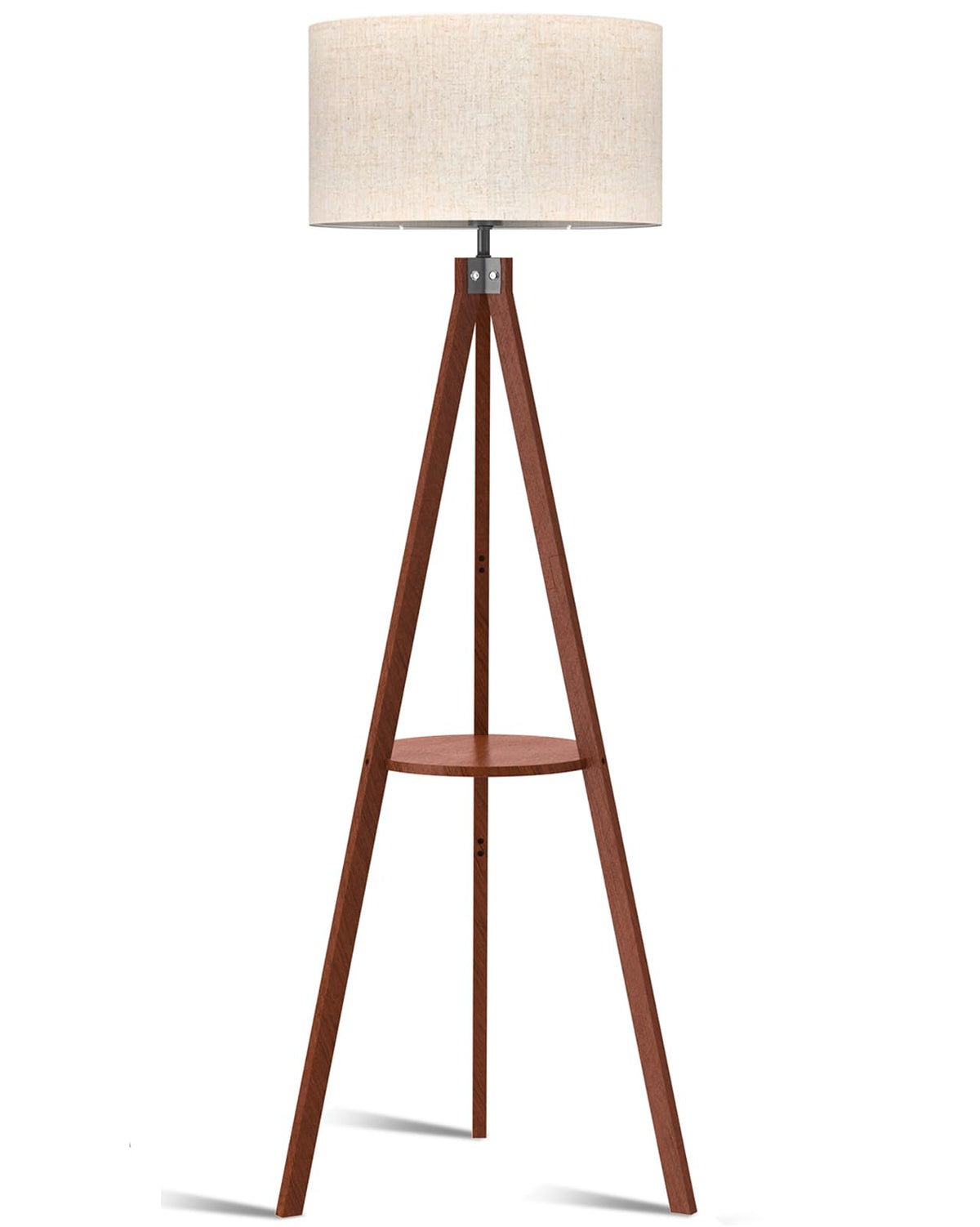 LEPOWER Tripod Floor Lamp with Wood Shelf – Mid-Century Linen Shade, E26 Base