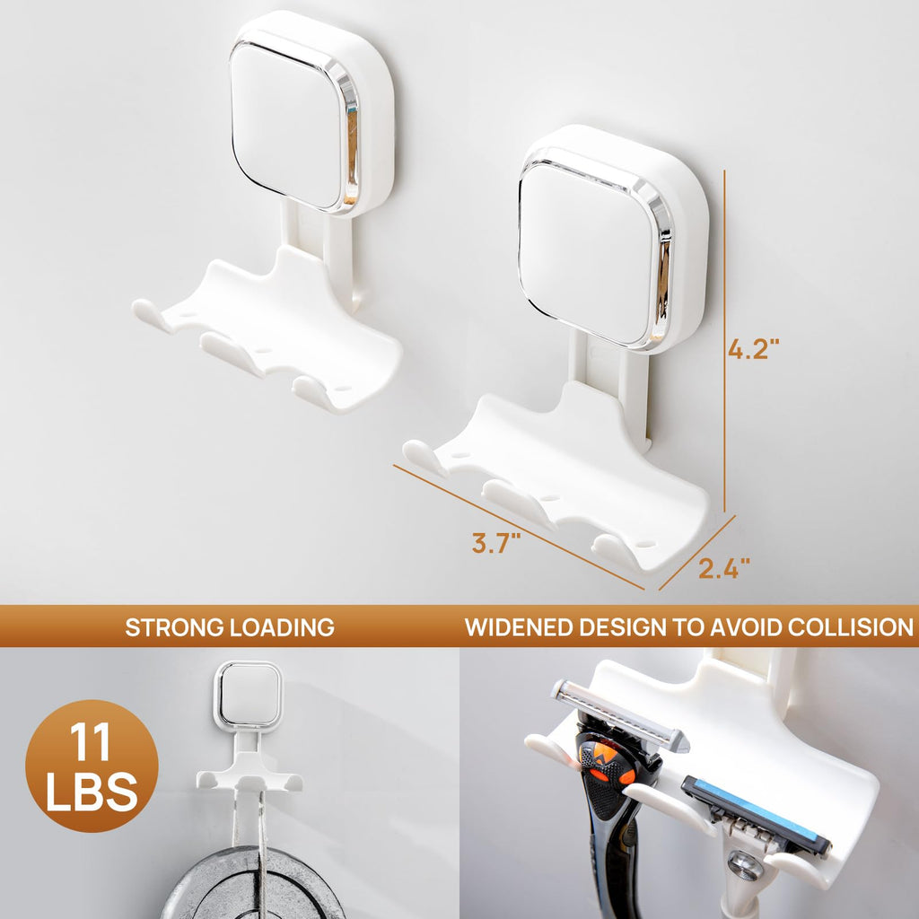 LEVERLOC Vacuum Suction Cup Razor Holder 2-Pack – Heavy-Duty Shower Hooks for Towels, Razor & More