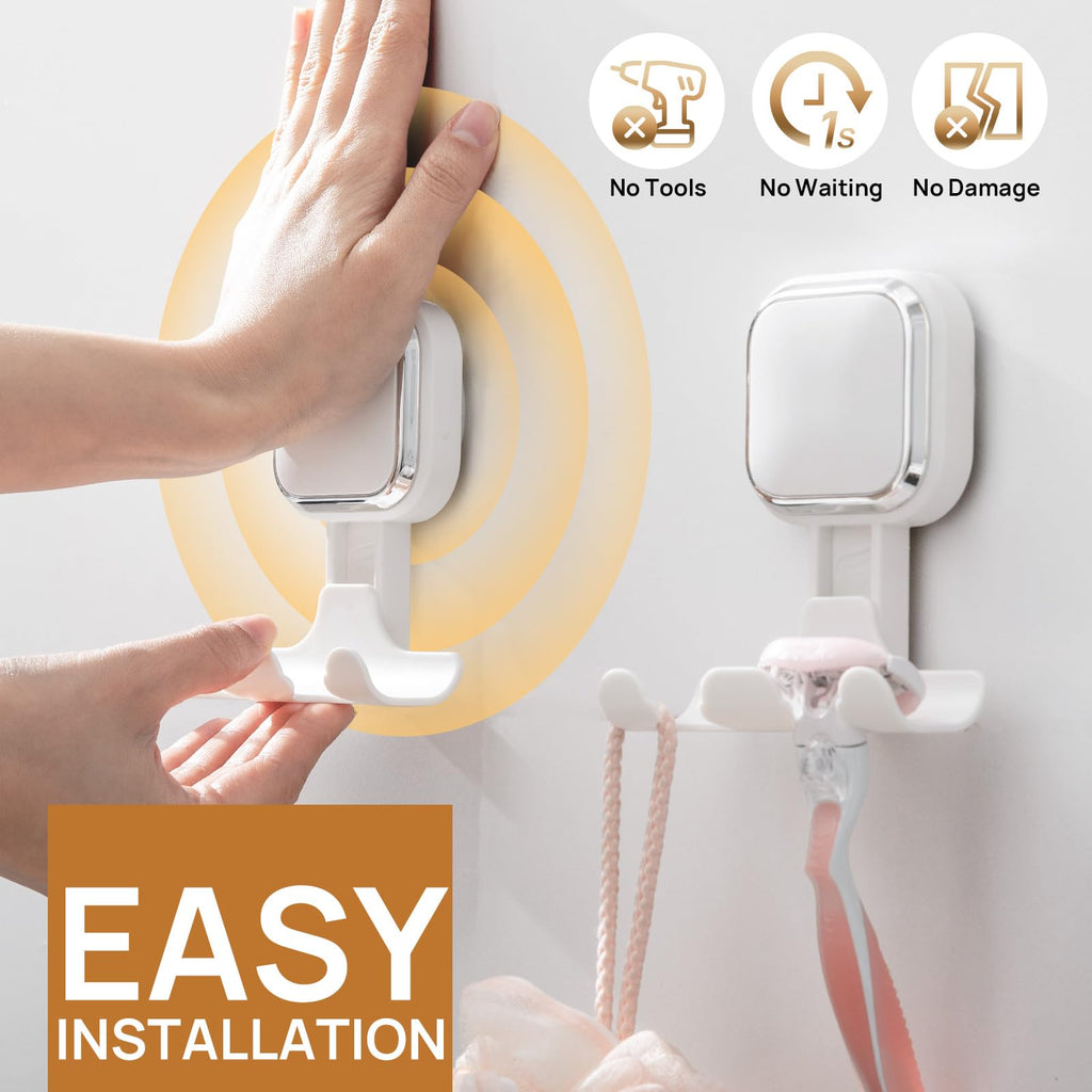 LEVERLOC Vacuum Suction Cup Razor Holder 2-Pack – Heavy-Duty Shower Hooks for Towels, Razor & More