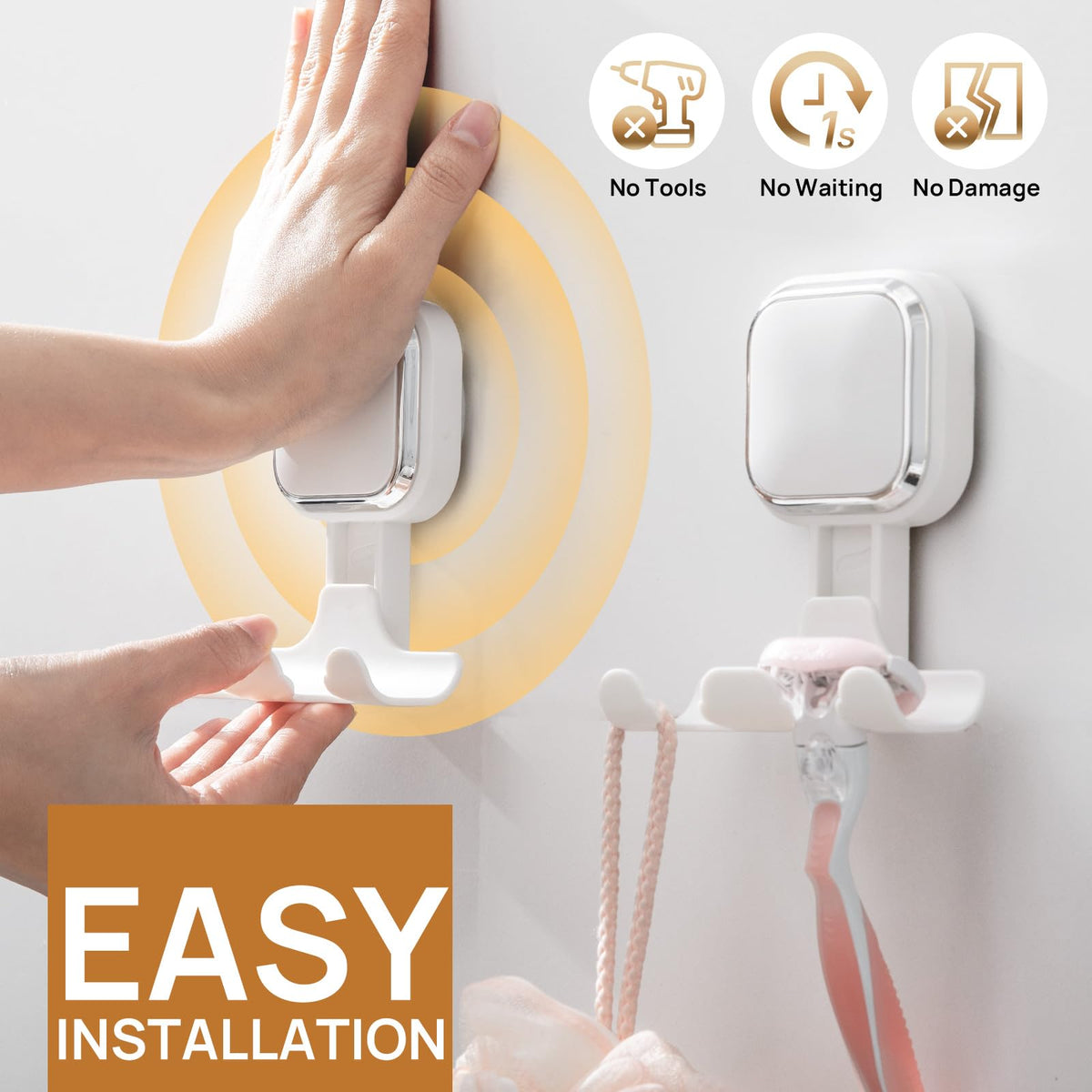 LEVERLOC Vacuum Suction Cup Razor Holder 2-Pack – Heavy-Duty Shower Hooks for Towels, Razor & More