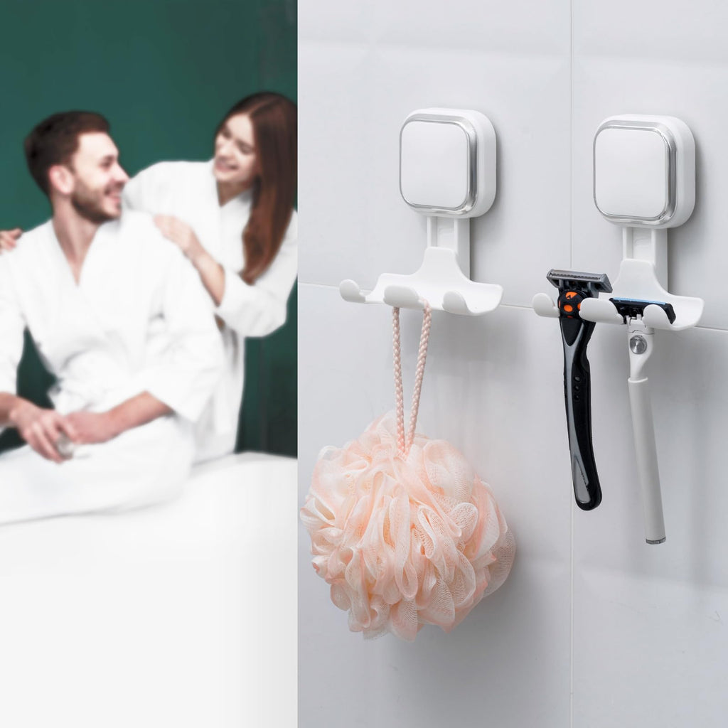 LEVERLOC Vacuum Suction Cup Razor Holder 2-Pack – Heavy-Duty Shower Hooks for Towels, Razor & More