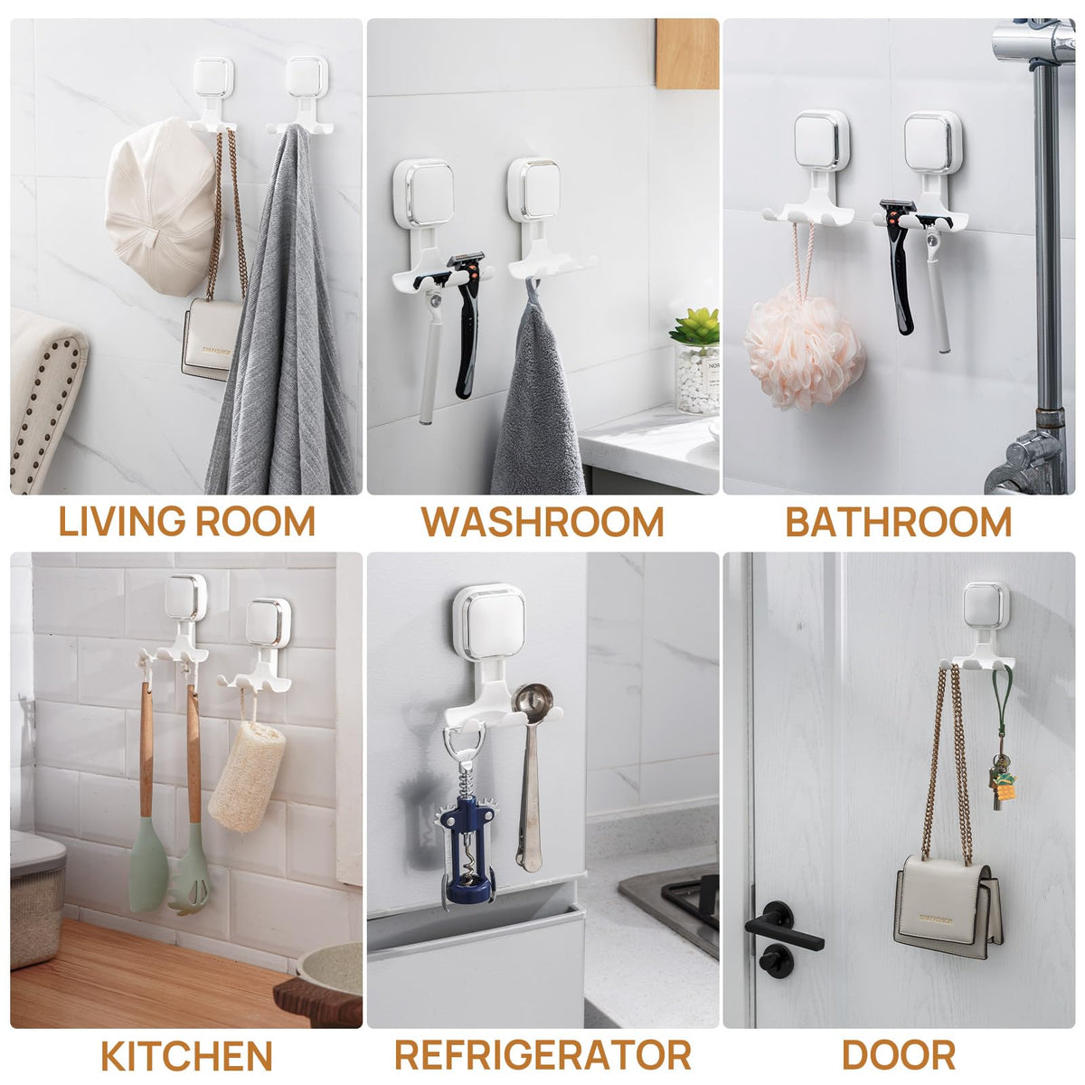 LEVERLOC Vacuum Suction Cup Razor Holder 2-Pack – Heavy-Duty Shower Hooks for Towels, Razor & More