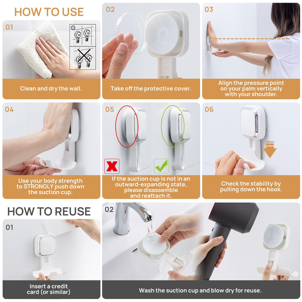 LEVERLOC Vacuum Suction Cup Razor Holder 2-Pack – Heavy-Duty Shower Hooks for Towels, Razor & More