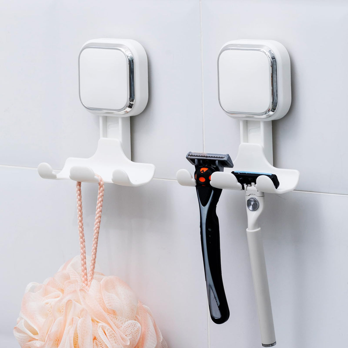 LEVERLOC Vacuum Suction Cup Razor Holder 2-Pack – Heavy-Duty Shower Hooks for Towels, Razor & More