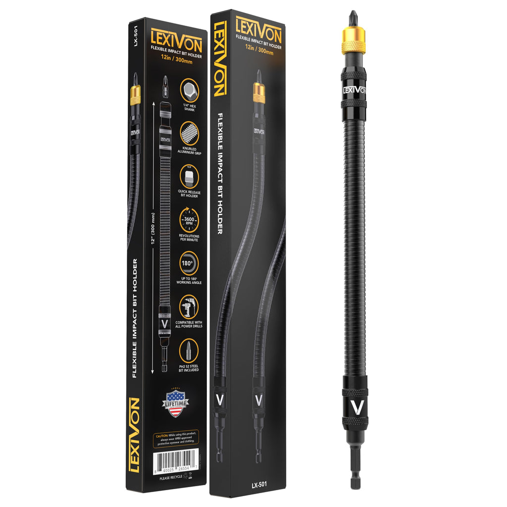 LEXIVON Drill Bit Holder 12-Inch Extension – Quick-Release, 1/4-Inch Hex Shank, 3600 RPM (LX-501)