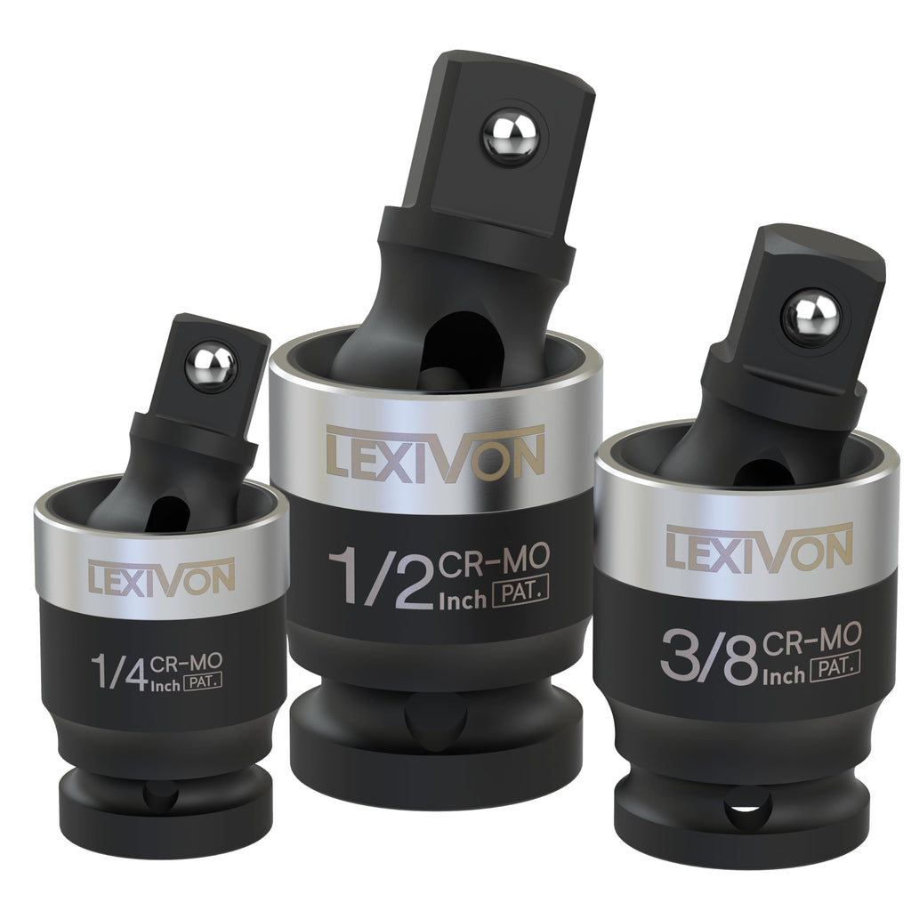 LEXIVON Impact SLIM Universal Joint Socket Set – 3-Piece (1/2\", 3/8\", 1/4\") | Chrome-Molybdenum Steel