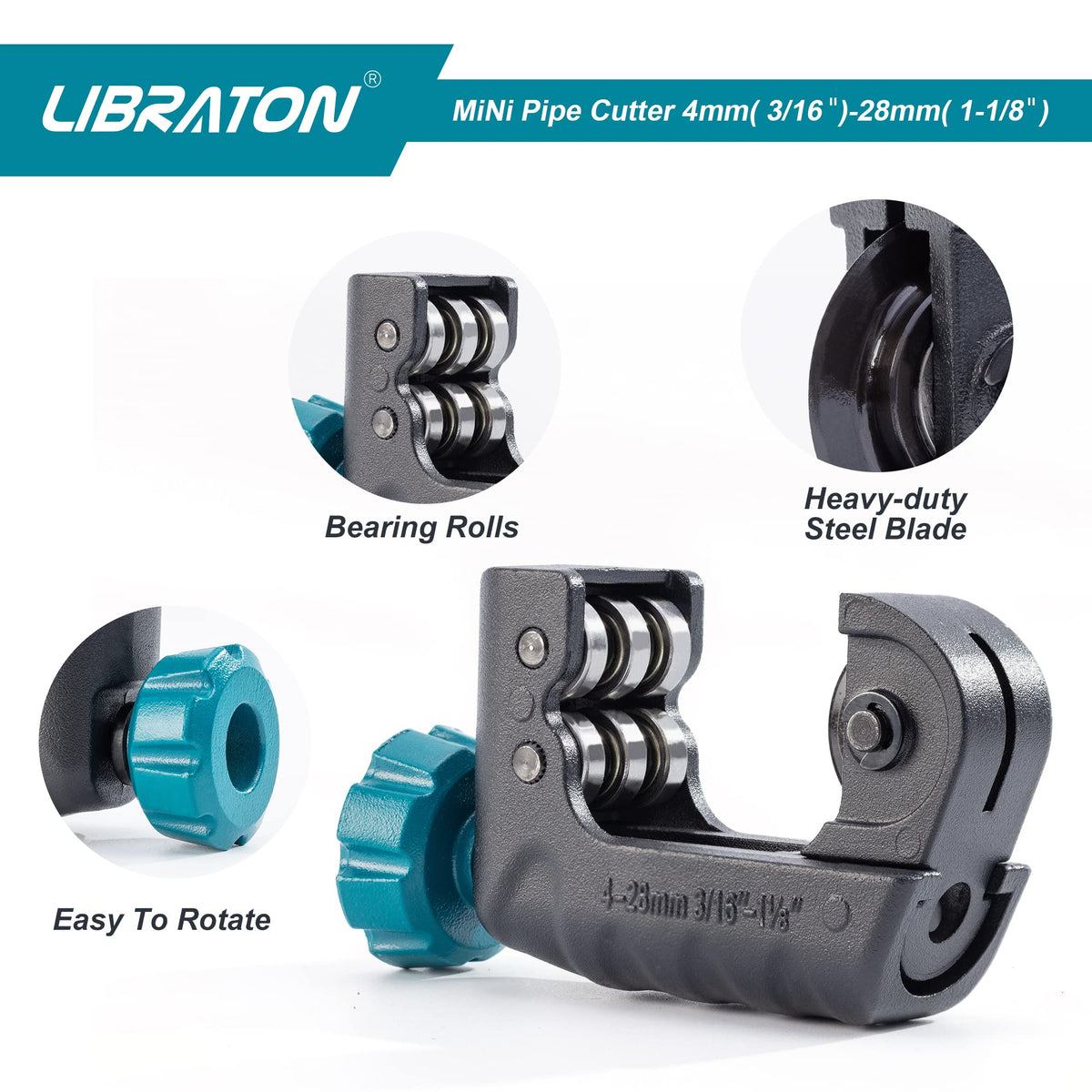 LIBRATON Tubing Cutter 3/16-1-1/8 in | Mini Copper Cutter with Deburring Tool