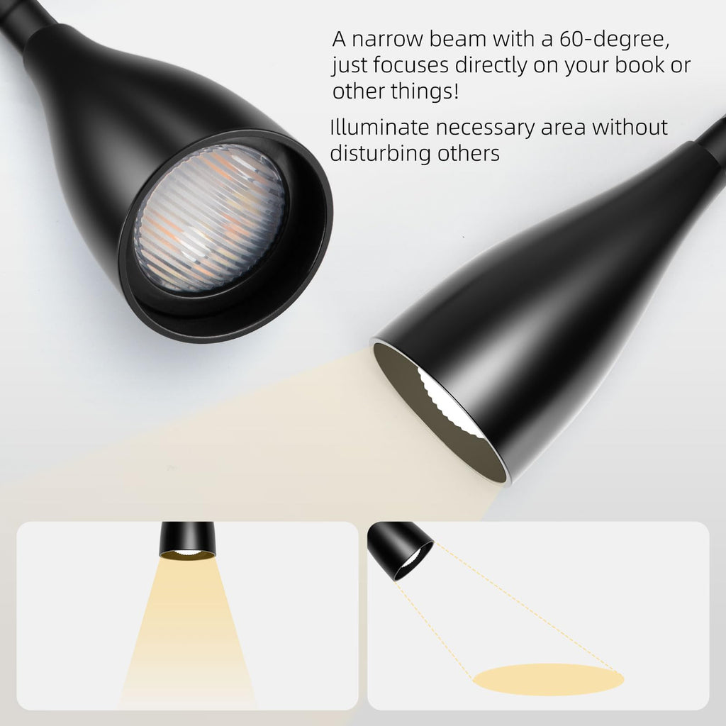 LiFMIRA Wall-Mounted LED Bedside Reading Light with USB, 10-Level Dimming & 5 Color Modes