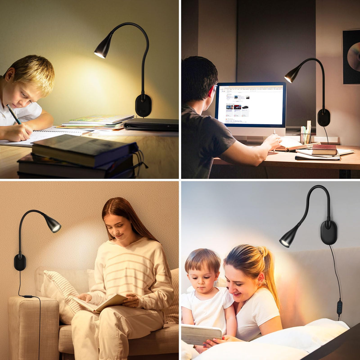 LiFMIRA Wall-Mounted LED Bedside Reading Light with USB, 10-Level Dimming & 5 Color Modes