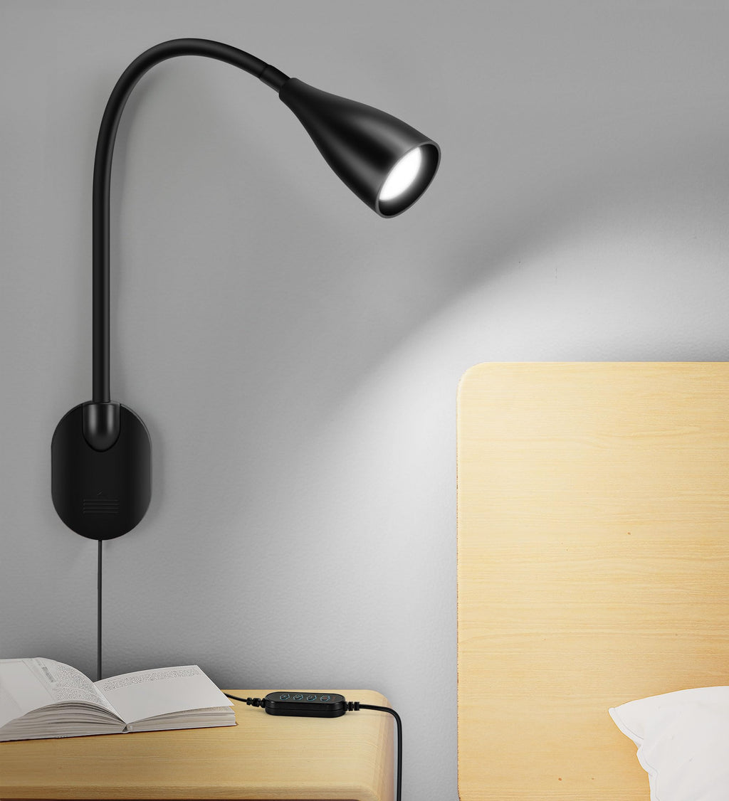 LiFMIRA Wall-Mounted LED Bedside Reading Light with USB, 10-Level Dimming & 5 Color Modes