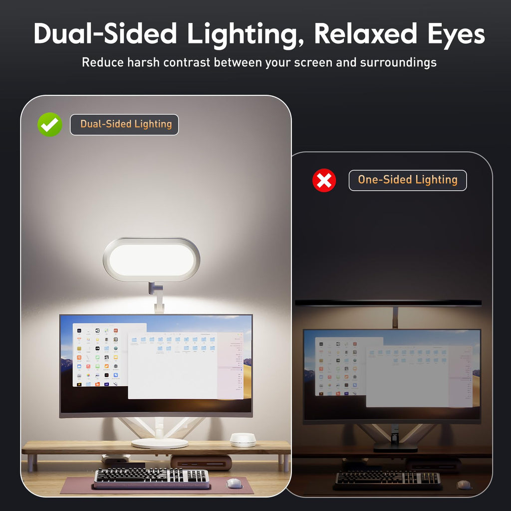 LitONES LED Desk Lamp – Eye-Caring Dual-Sided Lighting, Knob Remote, Stepless Dimming, 50 Modes, White