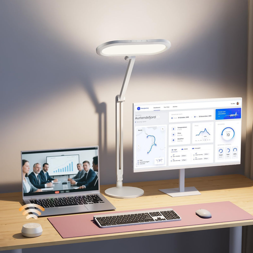 LitONES LED Desk Lamp – Eye-Caring Dual-Sided Lighting, Knob Remote, Stepless Dimming, 50 Modes, White