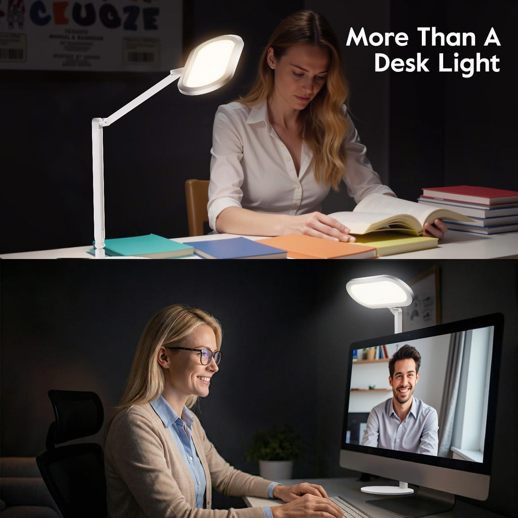 LitONES LED Desk Lamp – Eye-Caring Dual-Sided Lighting, Knob Remote, Stepless Dimming, 50 Modes, White