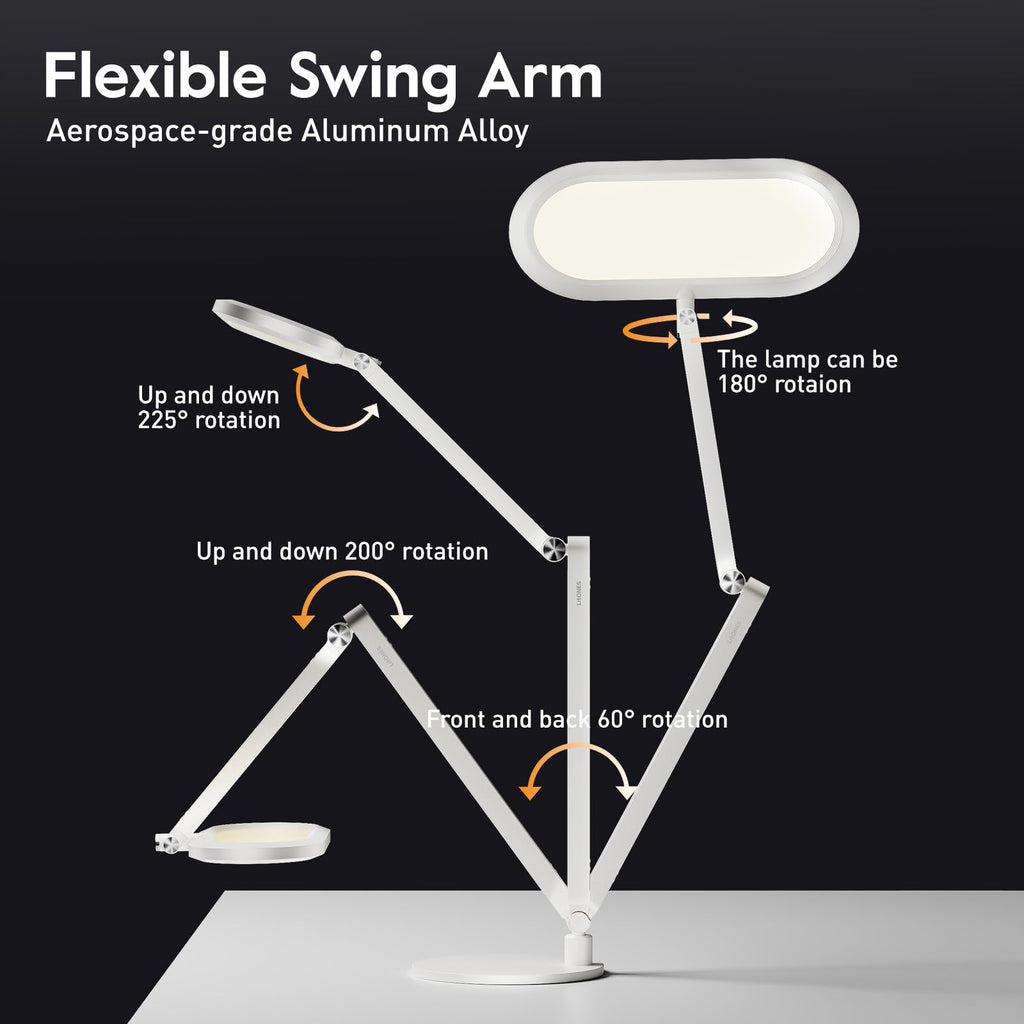 LitONES LED Desk Lamp – Eye-Caring Dual-Sided Lighting, Knob Remote, Stepless Dimming, 50 Modes, White