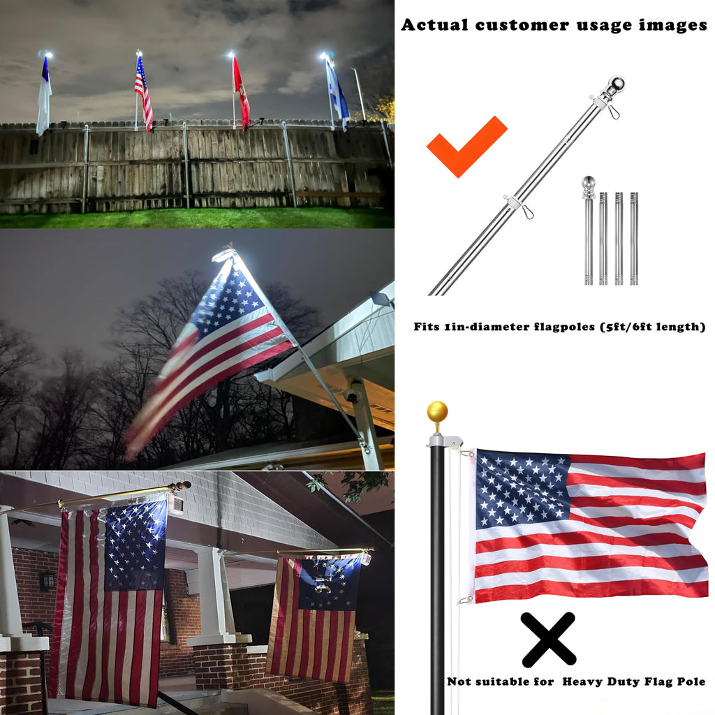 Little Joke Solar Flag Pole Light 6000K – 120 Lumen for 5ft–6ft Poles, Waterproof