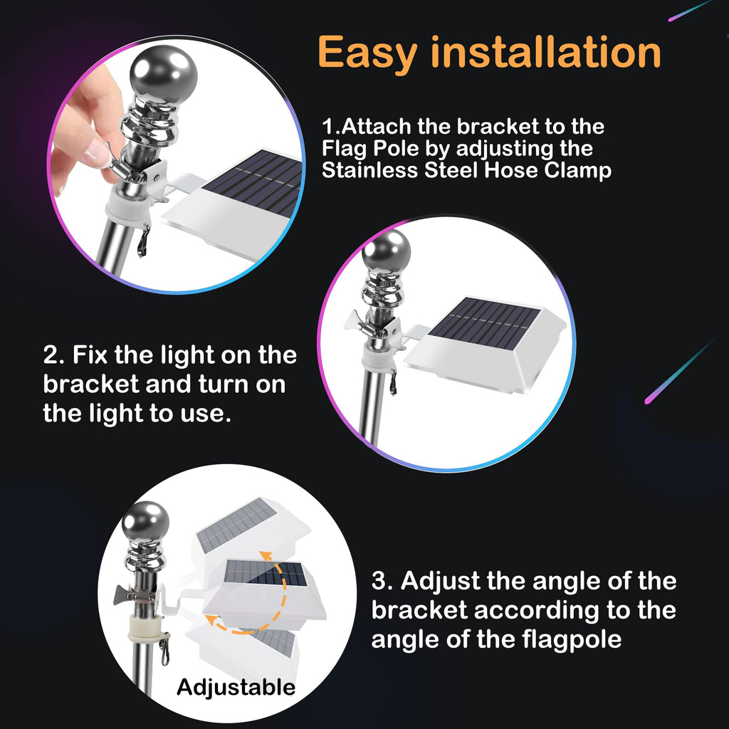 Little Joke Solar Flag Pole Light 6000K – 120 Lumen for 5ft–6ft Poles, Waterproof
