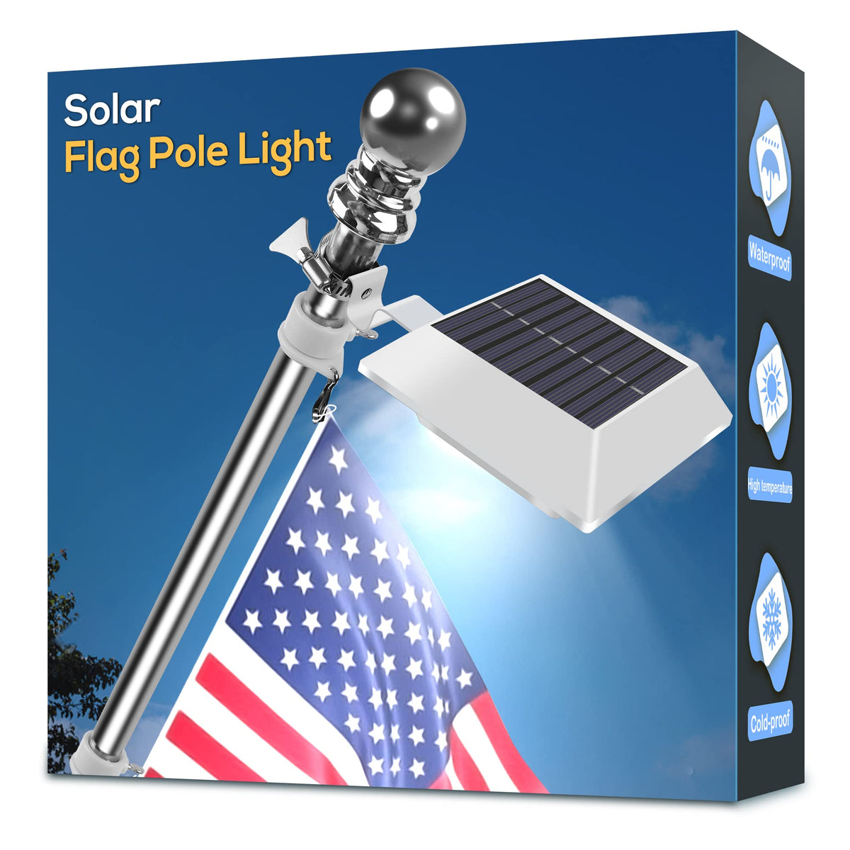 Little Joke Solar Flag Pole Light 6000K – 120 Lumen for 5ft–6ft Poles, Waterproof