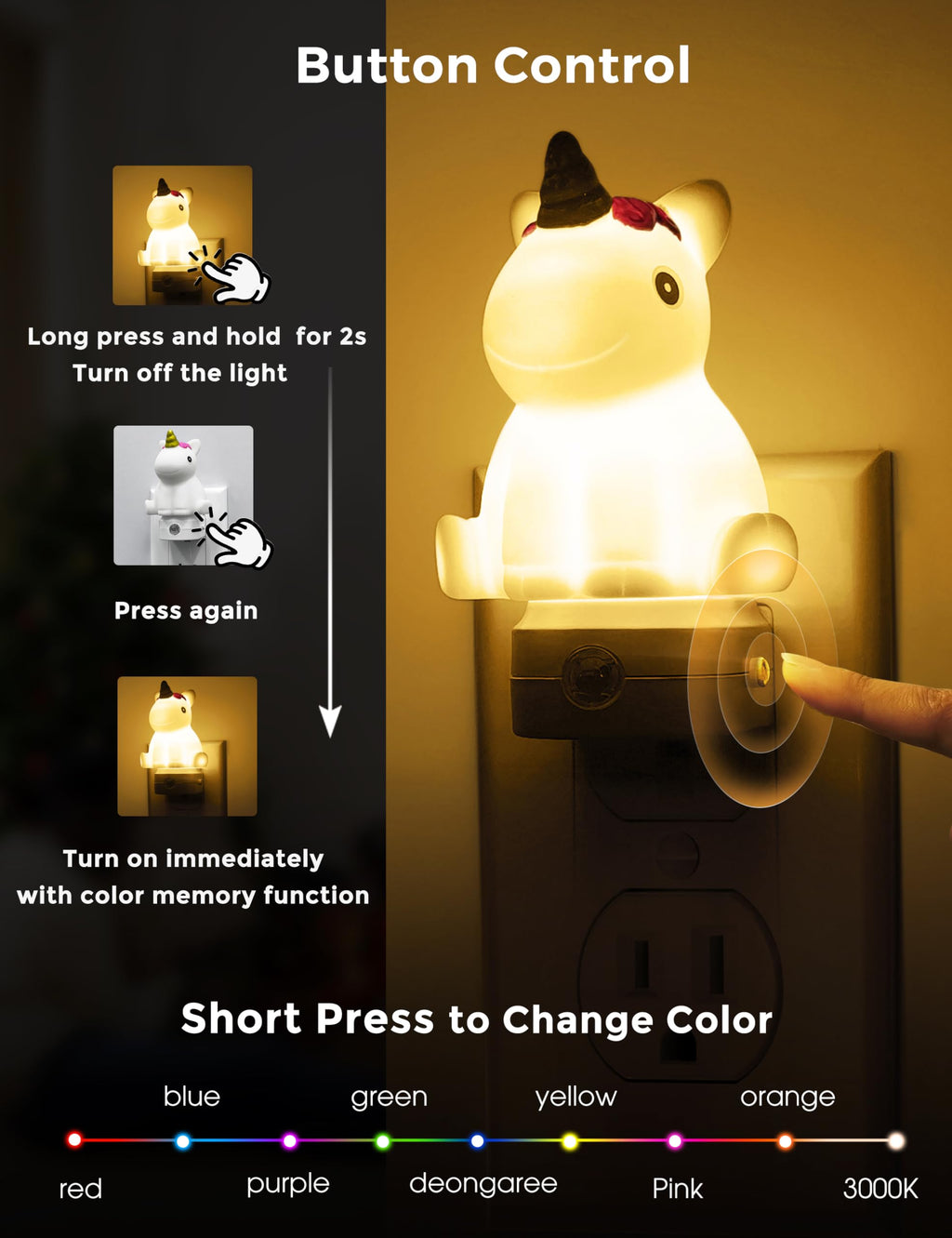 L LOHAS LED Plug-in Night Light for Kids – Dusk-to-Dawn Sensor & Color Modes