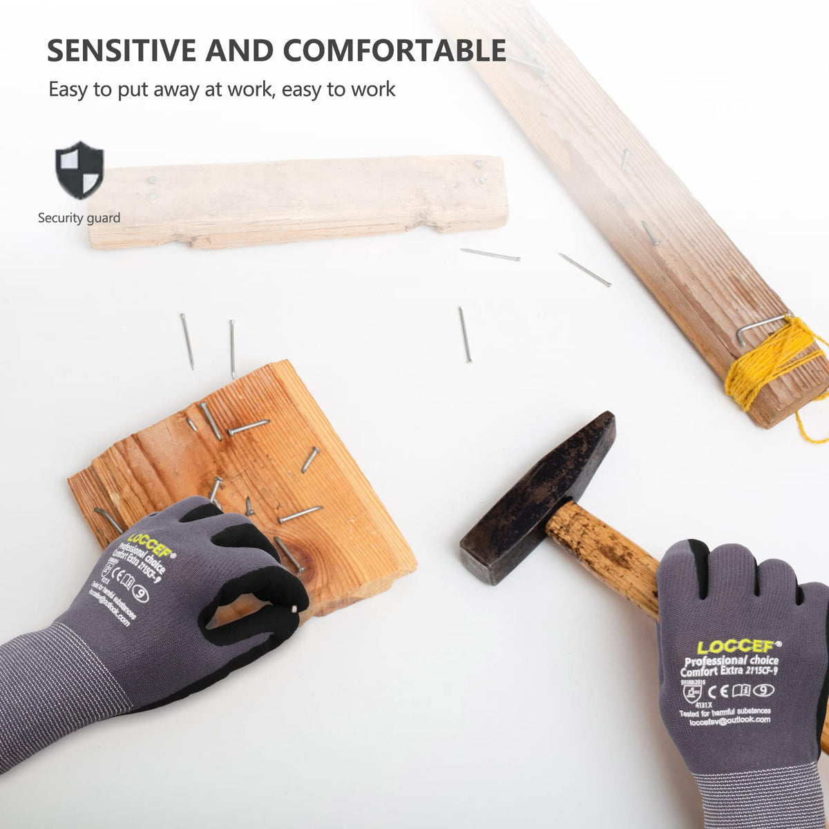 LOCCEF MicroFoam Nitrile Coated Work Gloves - 6 Pairs, Seamless Knit Nylon, Grey