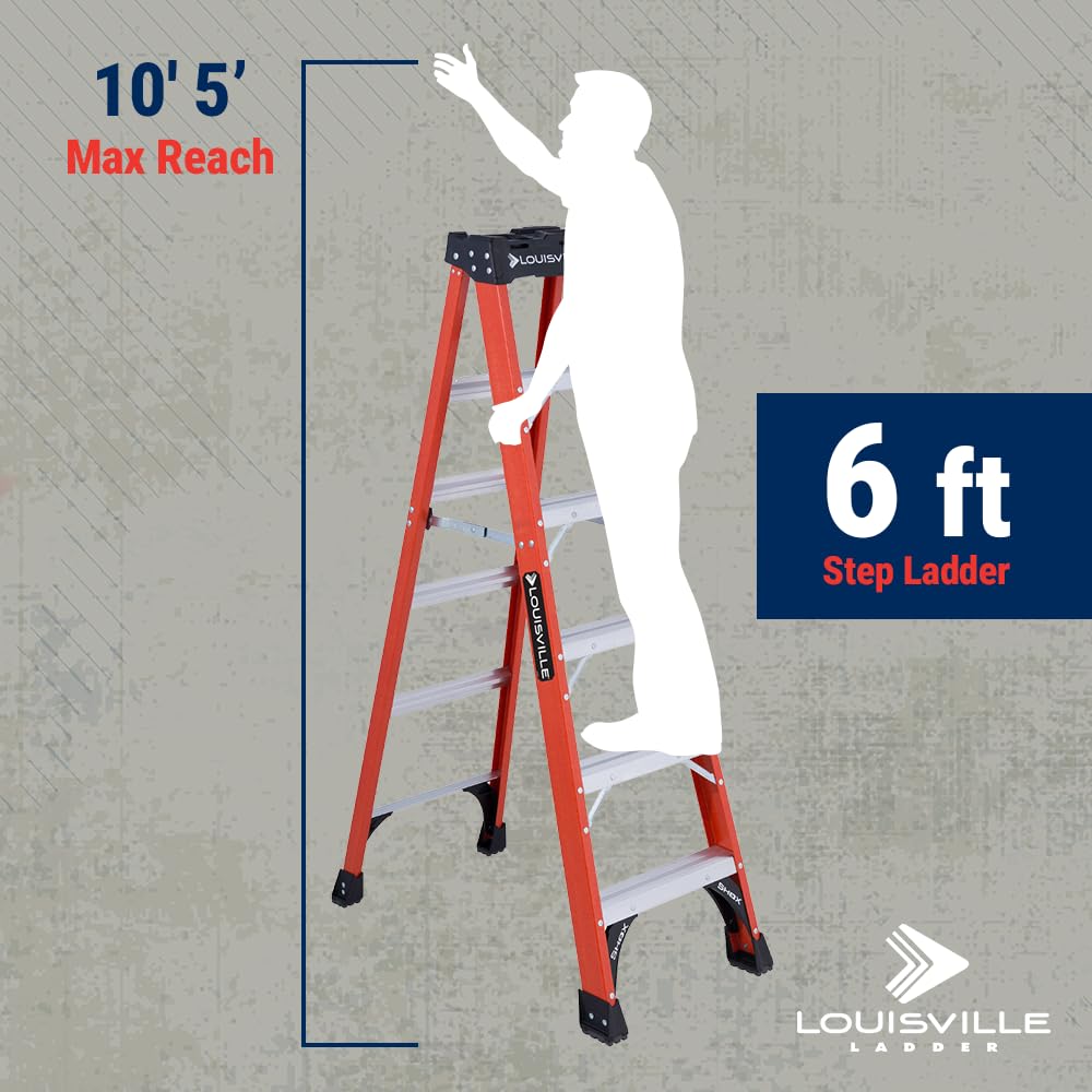 Louisville Ladder 6-Foot Fiberglass Step Ladder FS1406HD – 375 lb Type IAA