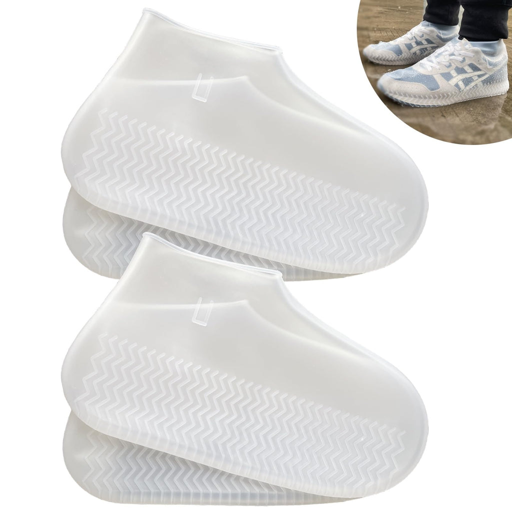 LSDWL Waterproof Shoe Covers 2 Pairs - Clear, X-Large | Reusable Silicone Rain Protection