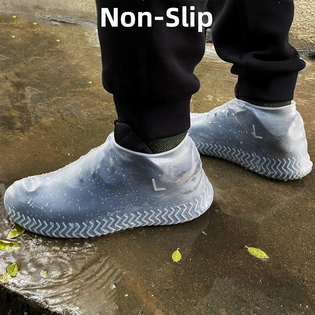 LSDWL Waterproof Shoe Covers 2 Pairs - Clear, X-Large | Reusable Silicone Rain Protection