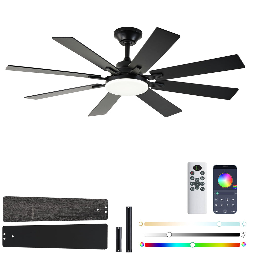 LSPMKE 52-Inch Ceiling Fan with Light & Remote – DC Motor, Dimmable, 3CCT, Quiet, Indoor/Outdoor