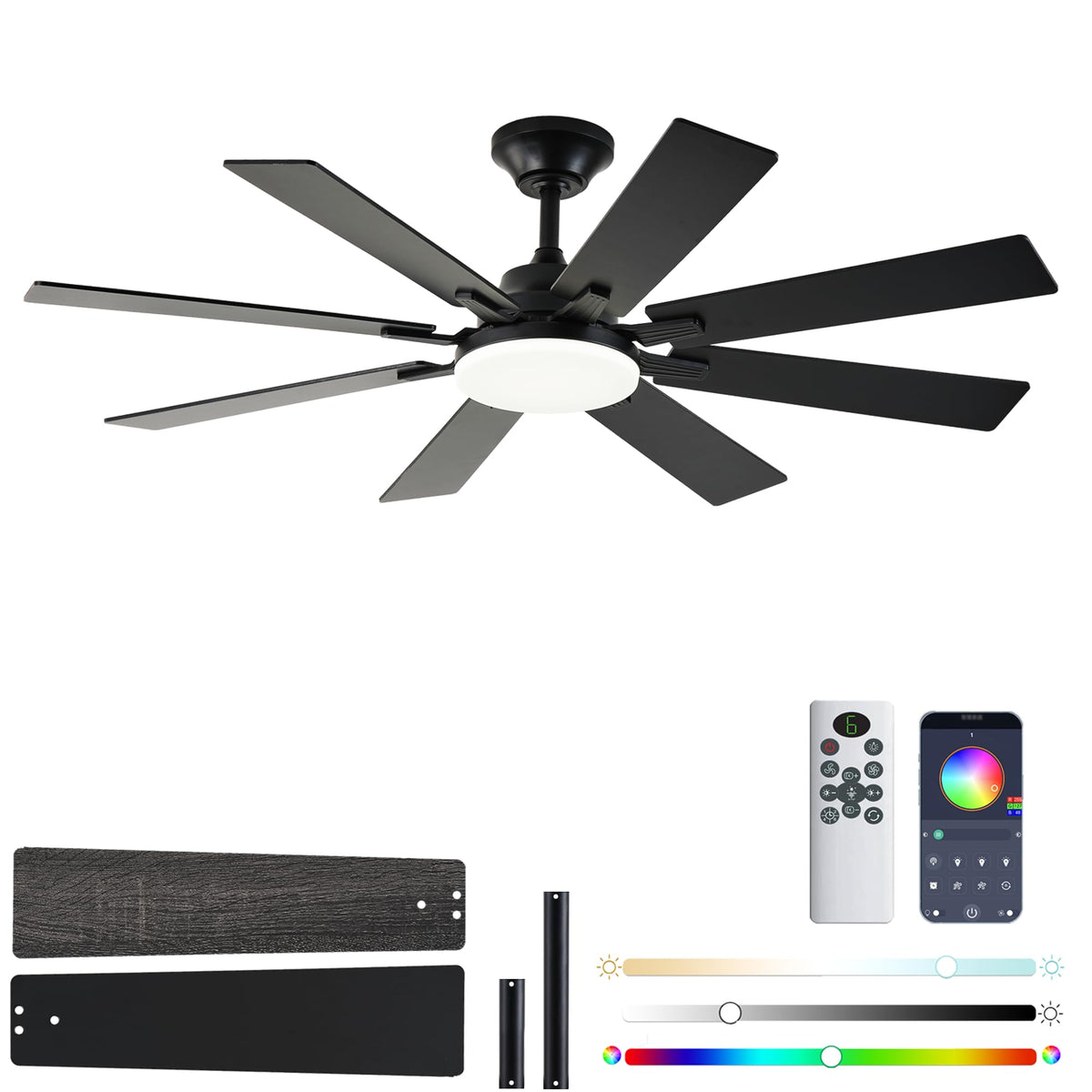 LSPMKE 52-Inch Ceiling Fan with Light & Remote – DC Motor, Dimmable, 3CCT, Quiet, Indoor/Outdoor