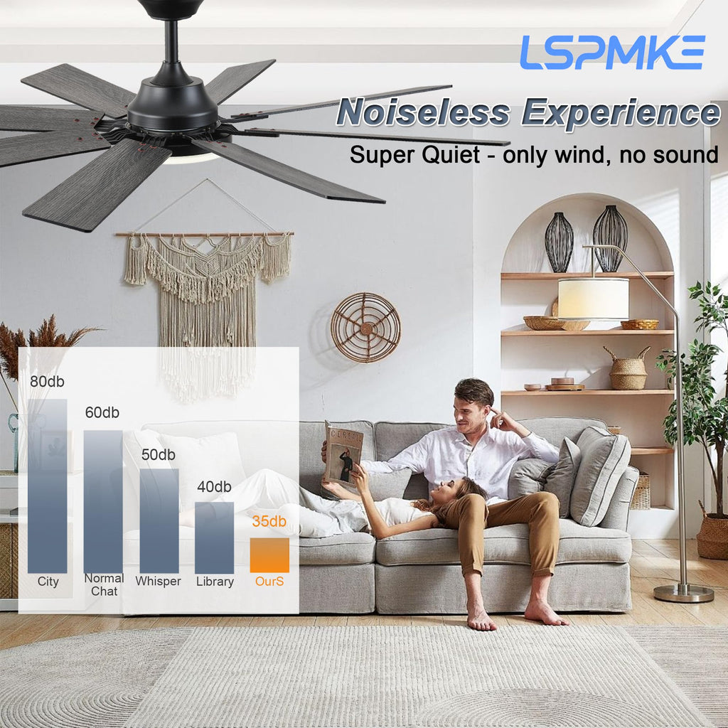 LSPMKE 52-Inch Ceiling Fan with Light & Remote – DC Motor, Dimmable, 3CCT, Quiet, Indoor/Outdoor