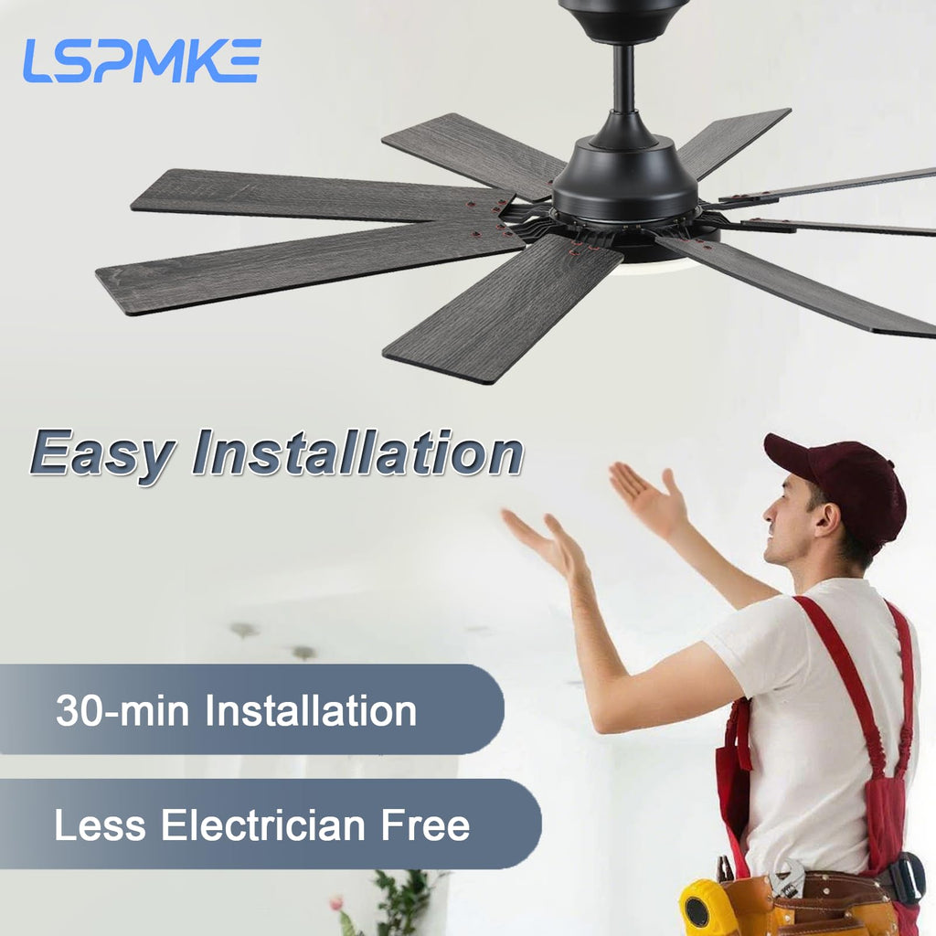 LSPMKE 52-Inch Ceiling Fan with Light & Remote – DC Motor, Dimmable, 3CCT, Quiet, Indoor/Outdoor