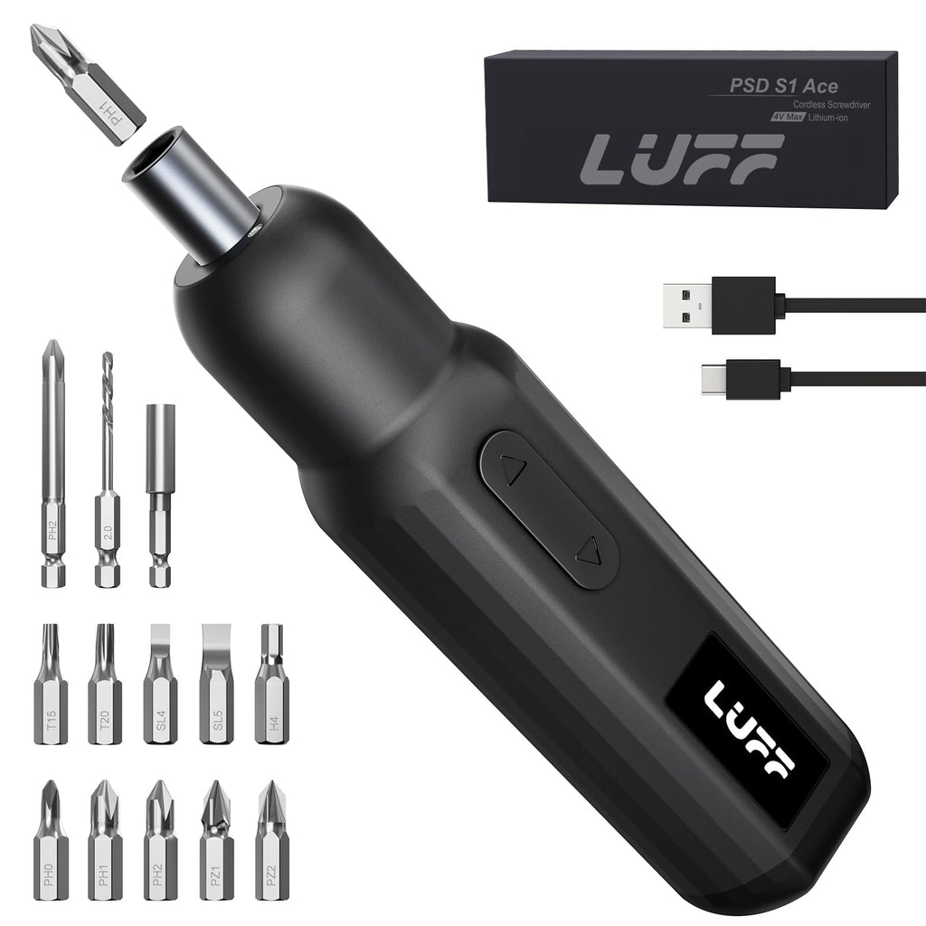 LUFF Electric Screwdriver Set 4V Cordless — 250 RPM, USB-C, LED, 12 Bits