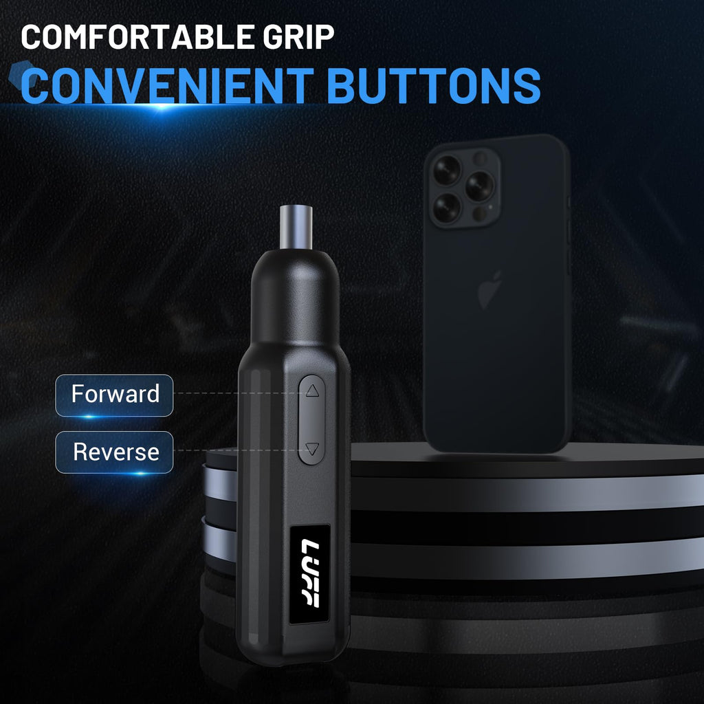 LUFF Electric Screwdriver Set 4V Cordless — 250 RPM, USB-C, LED, 12 Bits