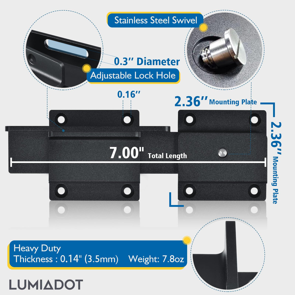Lumiadot Flip Gate Latch Lock – Heavy-Duty Aluminum, Padlock Hole, Outdoor Gate & Fence