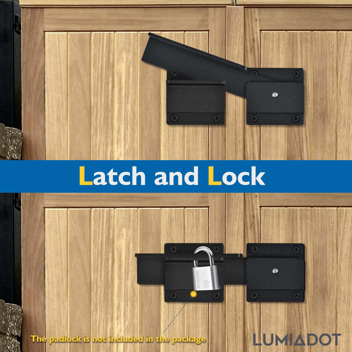 Lumiadot Flip Gate Latch Lock – Heavy-Duty Aluminum, Padlock Hole, Outdoor Gate & Fence
