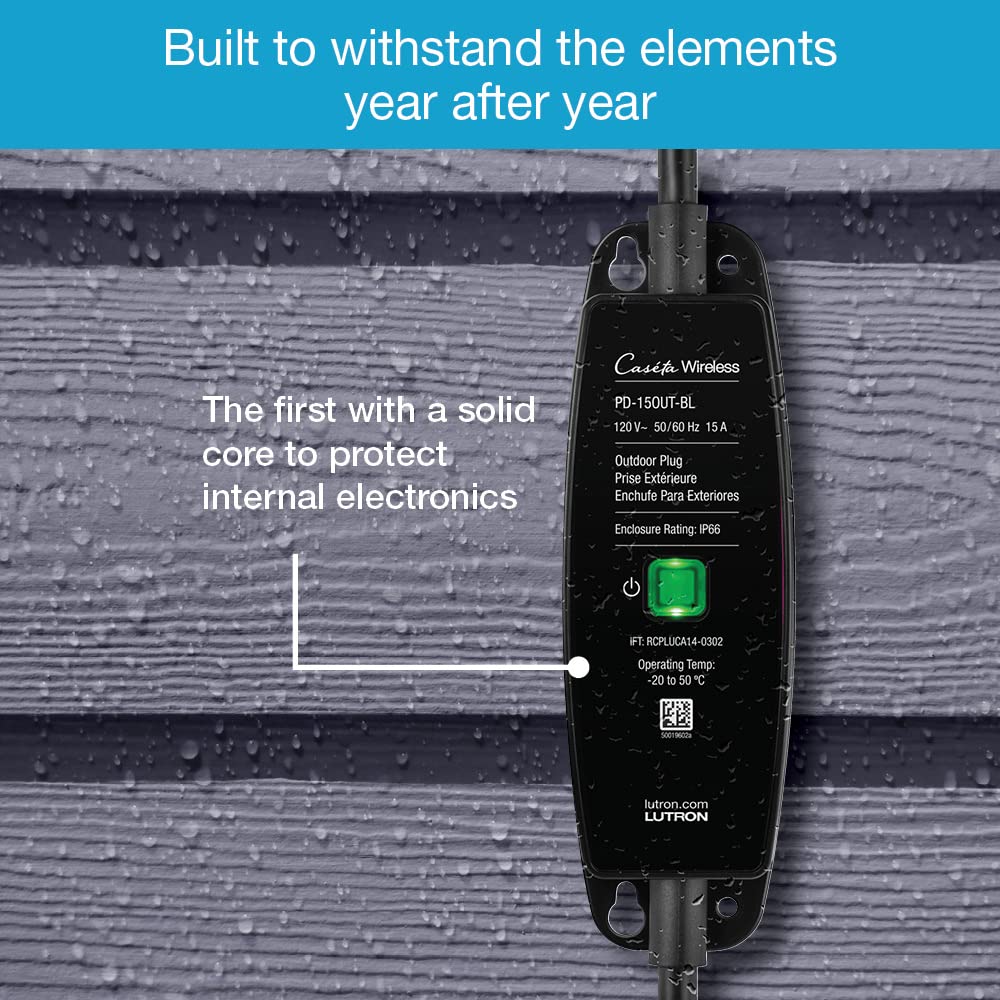 Lutron Caseta Weatherproof+ Outdoor Smart Plug with Pico Remote | Landscape Lighting | P-PKG1OUT-BL