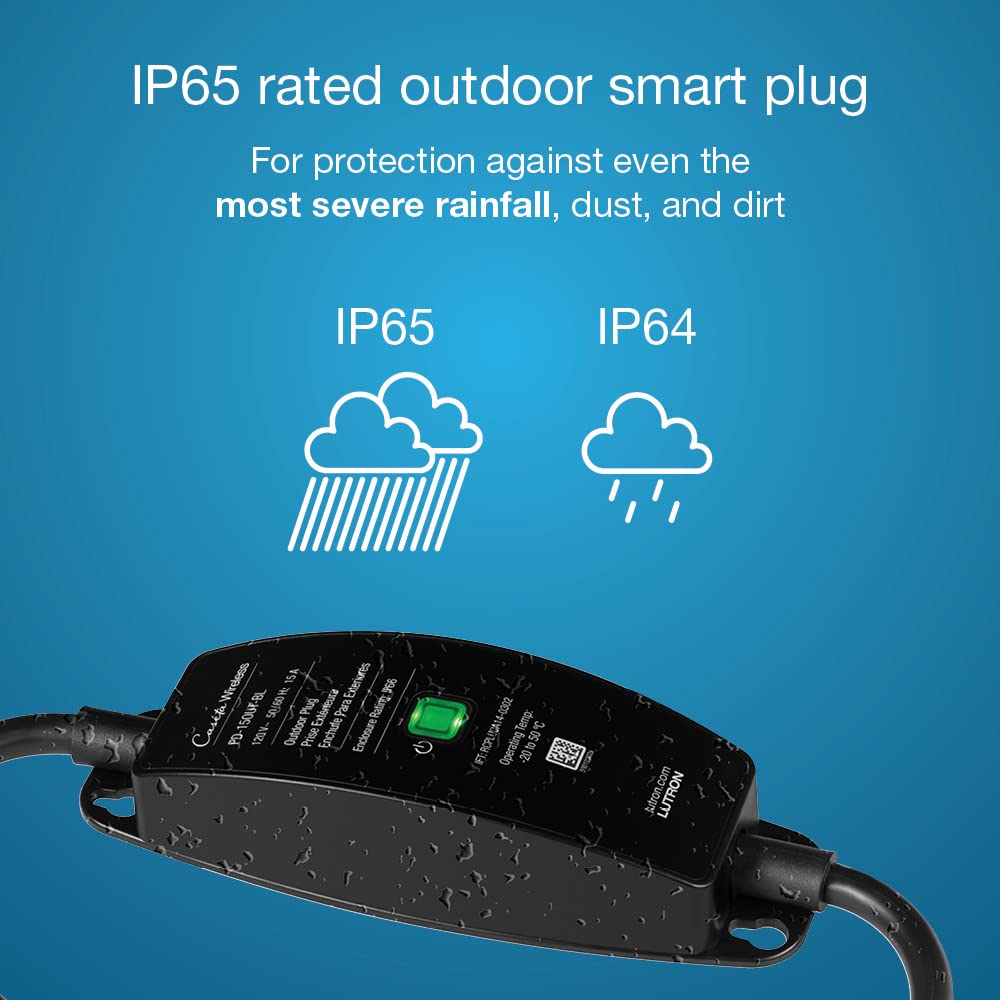 Lutron Caseta Weatherproof+ Outdoor Smart Plug with Pico Remote | Landscape Lighting | P-PKG1OUT-BL