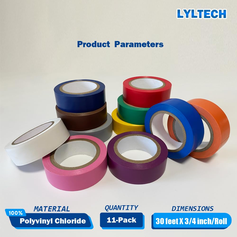 LYLTECH Matte Rainbow Electrical Tape – 11 Colors, Waterproof, 3/4 in x 30 ft