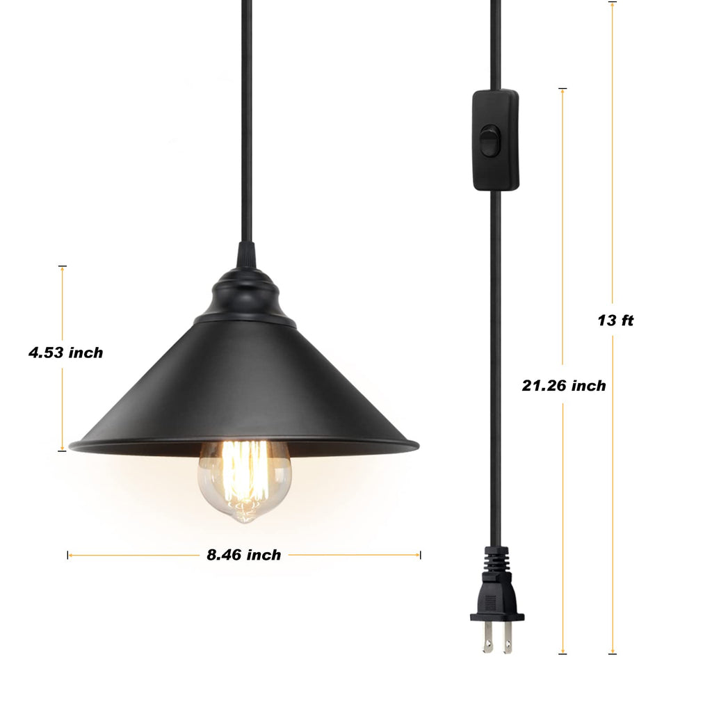 LYOOWNG Plug in Pendant Light – Industrial Farmhouse Hanging Light with Plug-in Cord